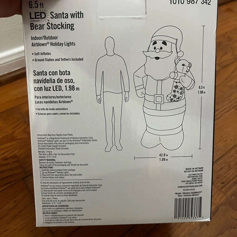 Christmas Inflatable Santa Claus with Teddy Bear LED Airblown Holiday Lights NIB